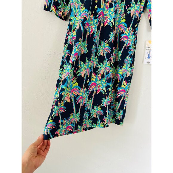 Lulu B Women's Sz XS 3/4 Sleeve Ruffle Bottom Dress Navy Palm - Picture 6 of 12